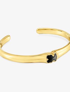 Pulsera Esclava Con Baño De Oro 18 Kt Sobre Plata Y Motivo Oso En Ónix Icon Color