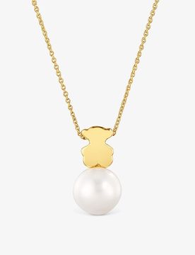 Kurze Halskette Sweet Dolls Aus Gold Mit Zuchtperle Und 7 Mm Großem Bärenmotiv