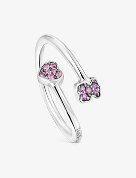 Anillo Abierto De Plata Con Motivos De Zafiros Y Amatistas New Motif Talla 11