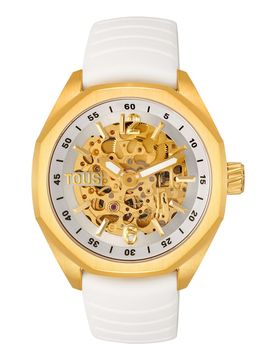Reloj Analógico Automático Con Caja De Acero Ipg Y Brazalete De Silicona Blanca Now