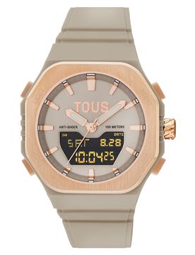 Analog-/Digitaluhr Bet Aus Roséfarbenem Stahl Mit Taupefarbenem Nylonarmband