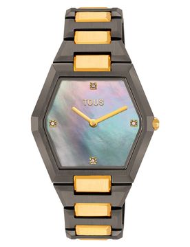 Reloj Analógico Con Brazalete De Acero Negro, Y Esfera De Nácar Gris Karat