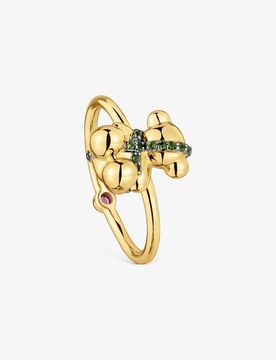 Anillo Mediano Oso Con Baño De Oro 18 Kt Sobre Plata Y Cromodiópsido Lligat Talla 14