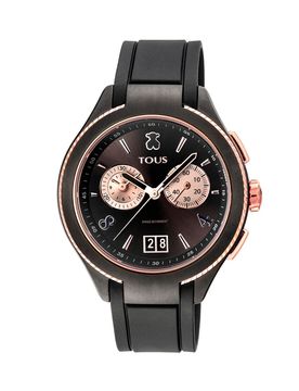 Zweifarbige Uhr Aus Ionenplattiertem Stahl In Rosé Und Mit Schwarzem Lederarmband