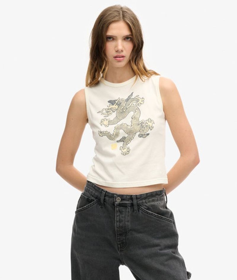 Superdry Women's x Komodo Vintage Tanktop Creme - Größe: 36