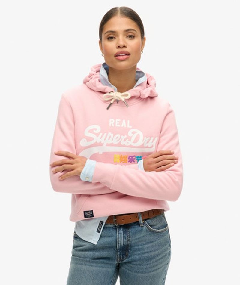Superdry Damen Vintage Hoodie mit Farbigem Logo Pink - Größe: 36