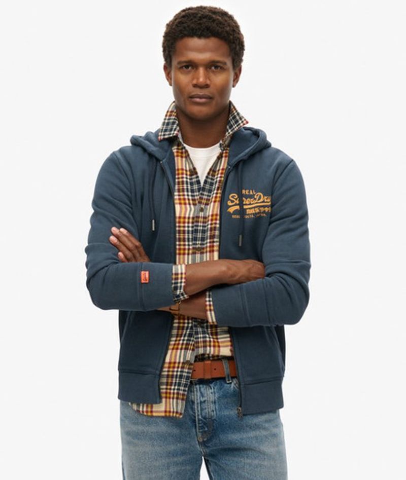 Superdry Herren Vintage Logo Bestickte Zip-hoodie Marineblau - Größe: M
