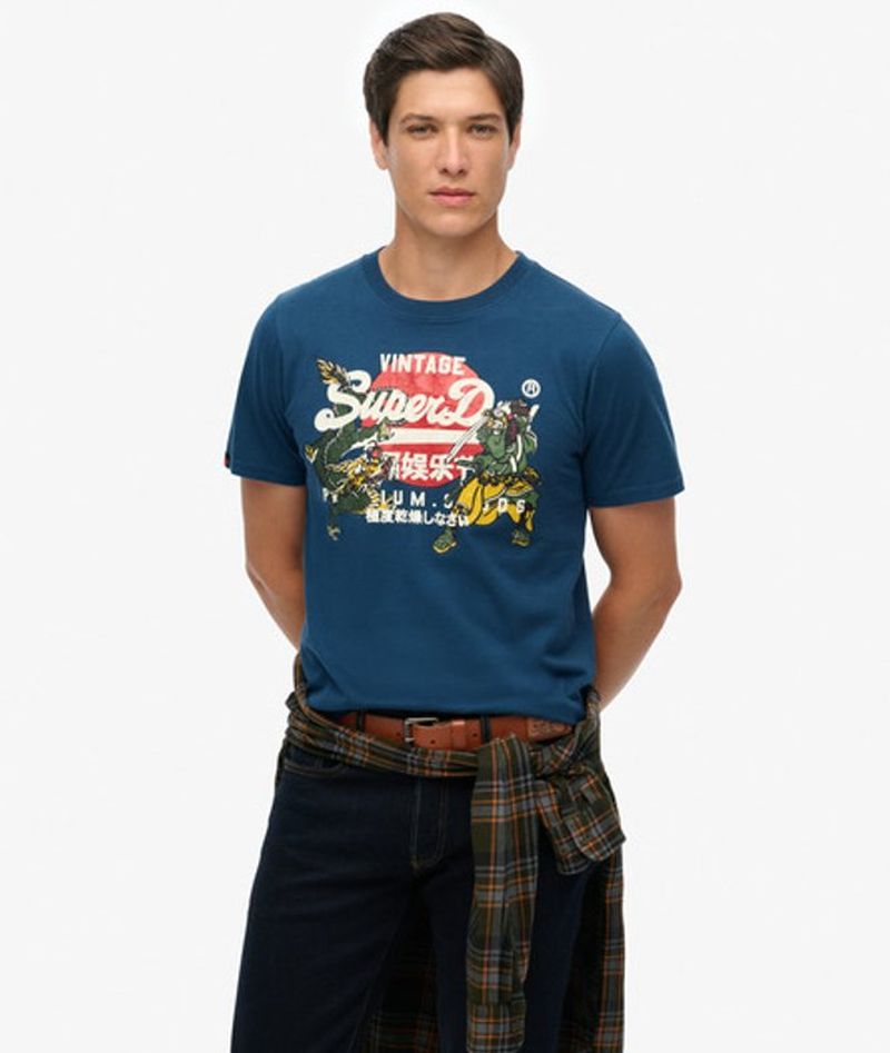Superdry Herren Vintage Logo Tokyo Relaxed T-shirt Blue - Größe: S