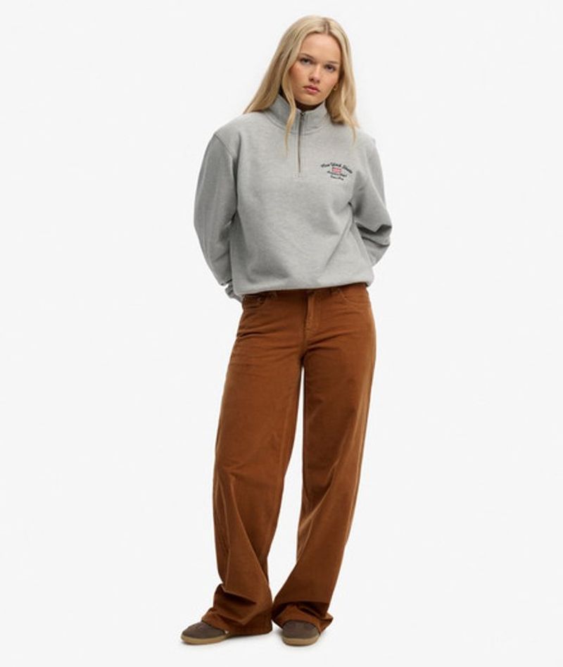 Superdry Damen Mid Waist Baggy Cordhose Brown - Größe: 26/32