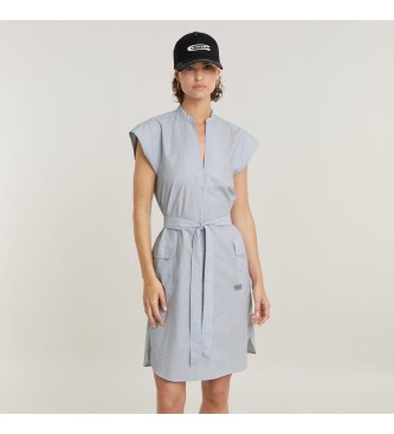 Para mujer. D24622-C667-G460 Vestido Saharienne (S), Casual, Algodón, Manga corta