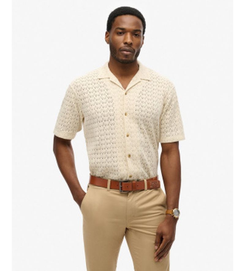 Para hombre. M4011058A Camisa Knitted Texture (L), Casual, Algodón, Manga corta