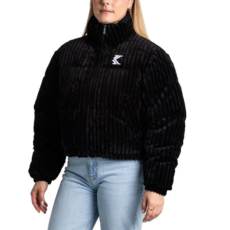 OG Fuzzy Corduroy Short Puffer Jacket Black XL Damen