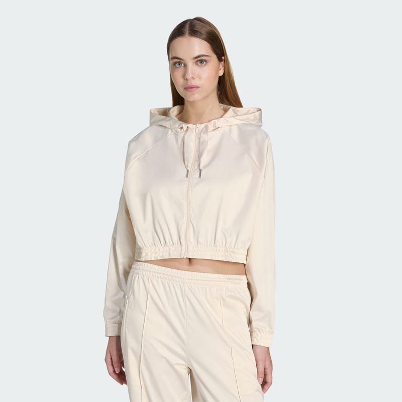 FELPA CORTA CON CAPPUCCIO E ZIP PEARL M Wonder White
