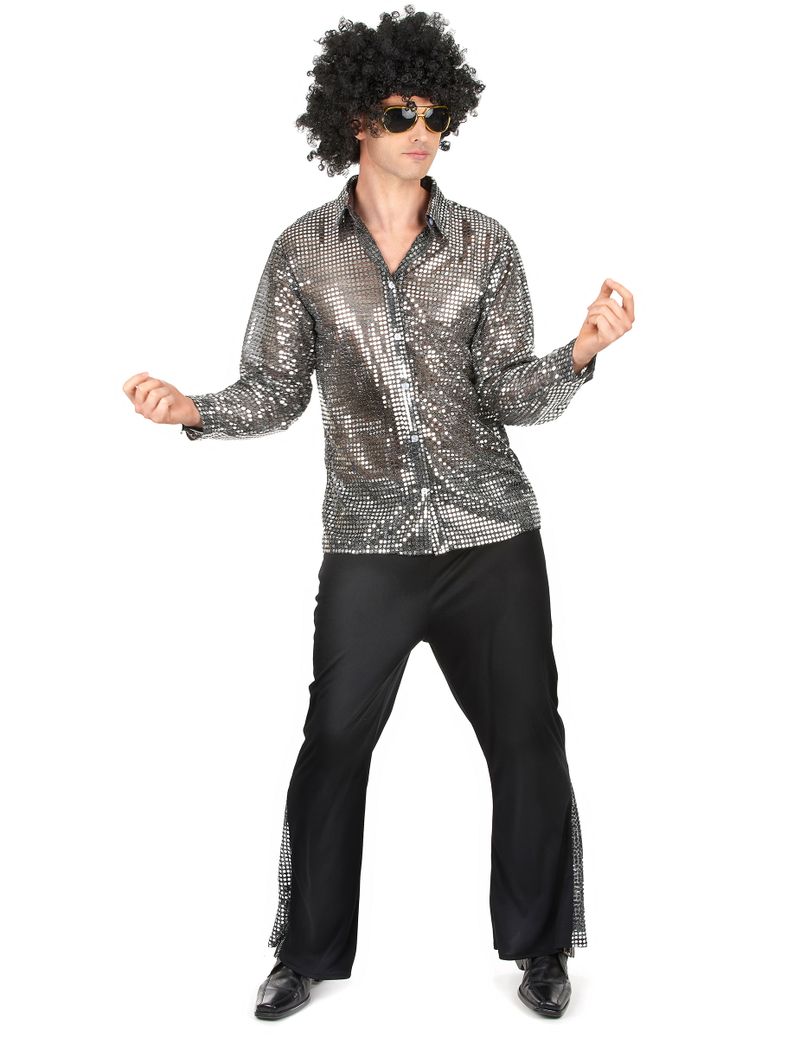 Er-Disco-Herrenkostüm silber-schwarz - male
