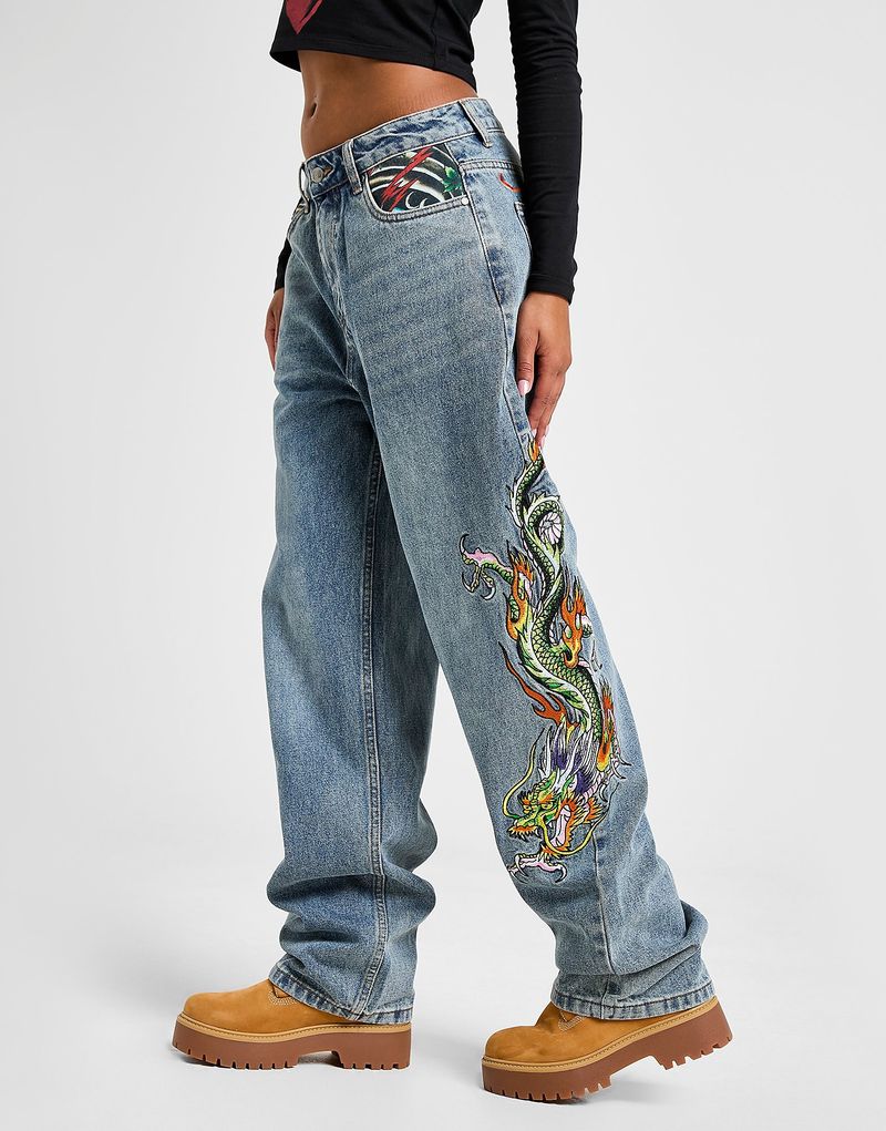 Crawling Dragon Relaxed Jeans Damen - Damen, Blau - female - Size: L