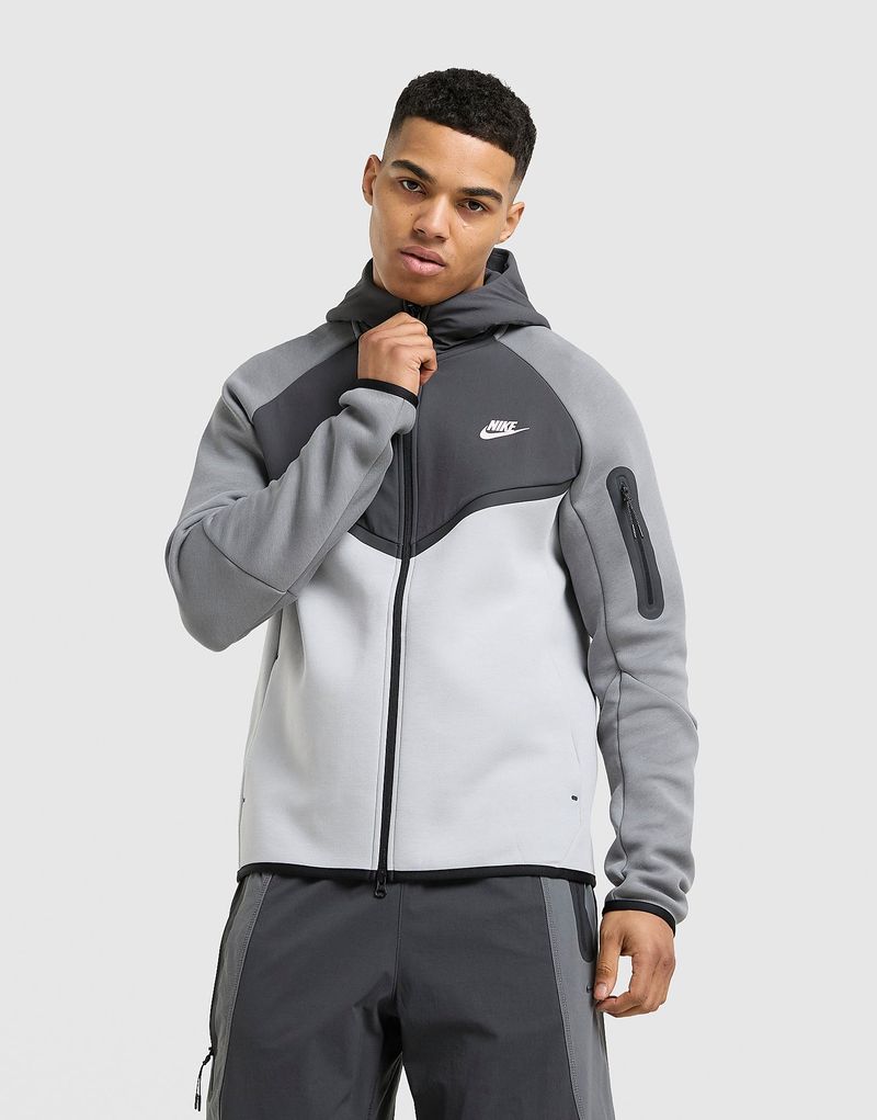 Mens Felpa con Cappuccio Full Zip Tech Mix - Grigio, grigio grigio Uomo taglia S