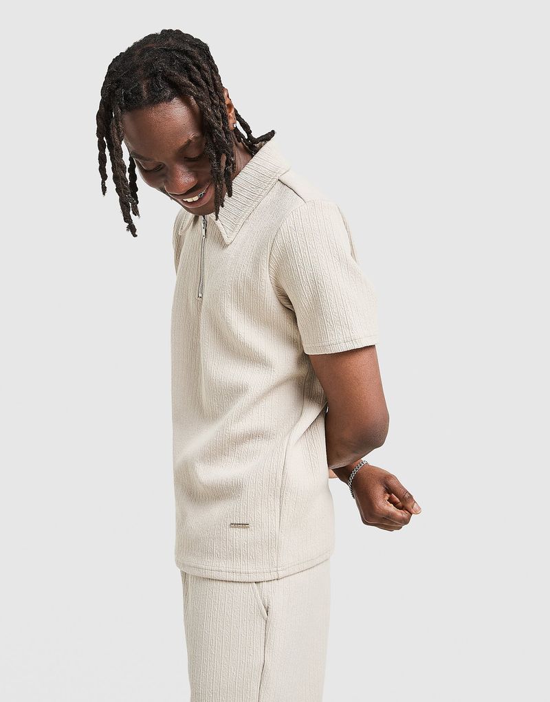 Mens Polo con Zip Textured - Beige, beige beige Uomo taglia XXL