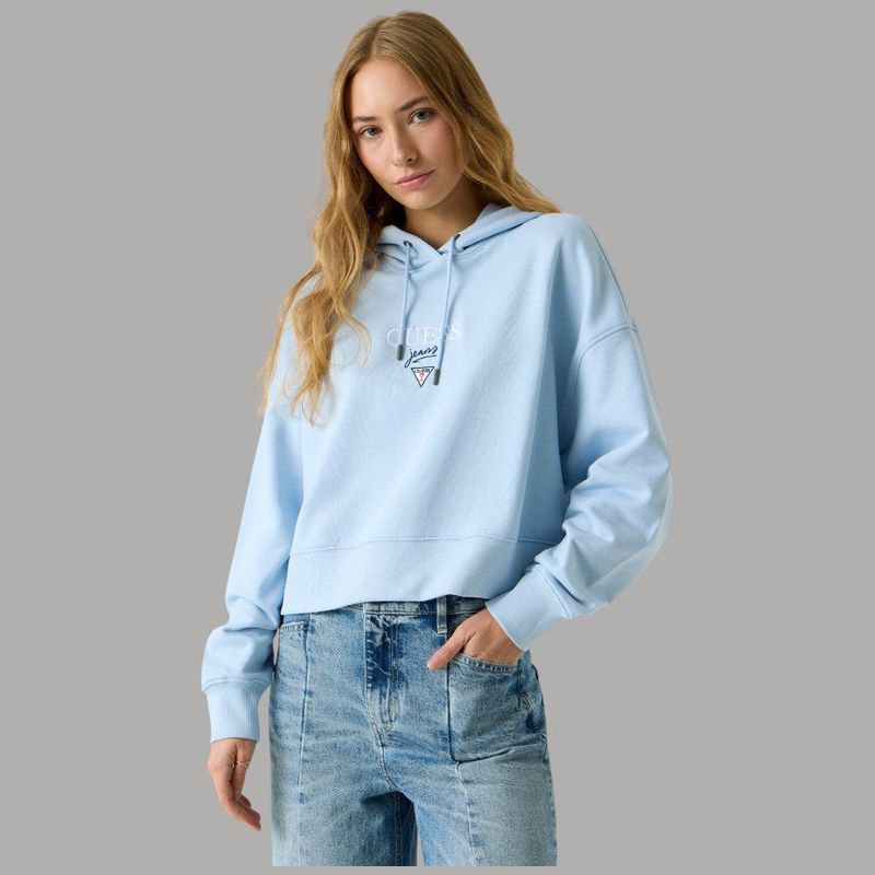 Felpa Guess GJ Corta con Cappuccio e Logo Ricamato in Cotone