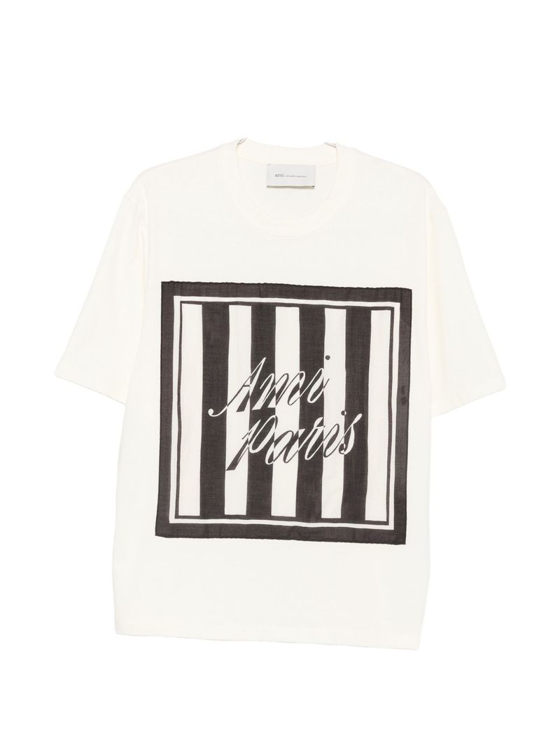Logo-Print Striped Vintage-Denim Patch T-Shirt