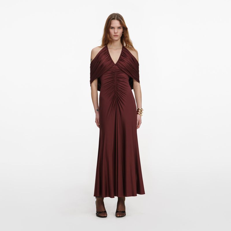 Backless Draped Dress with Spaghetti Straps - Size 6