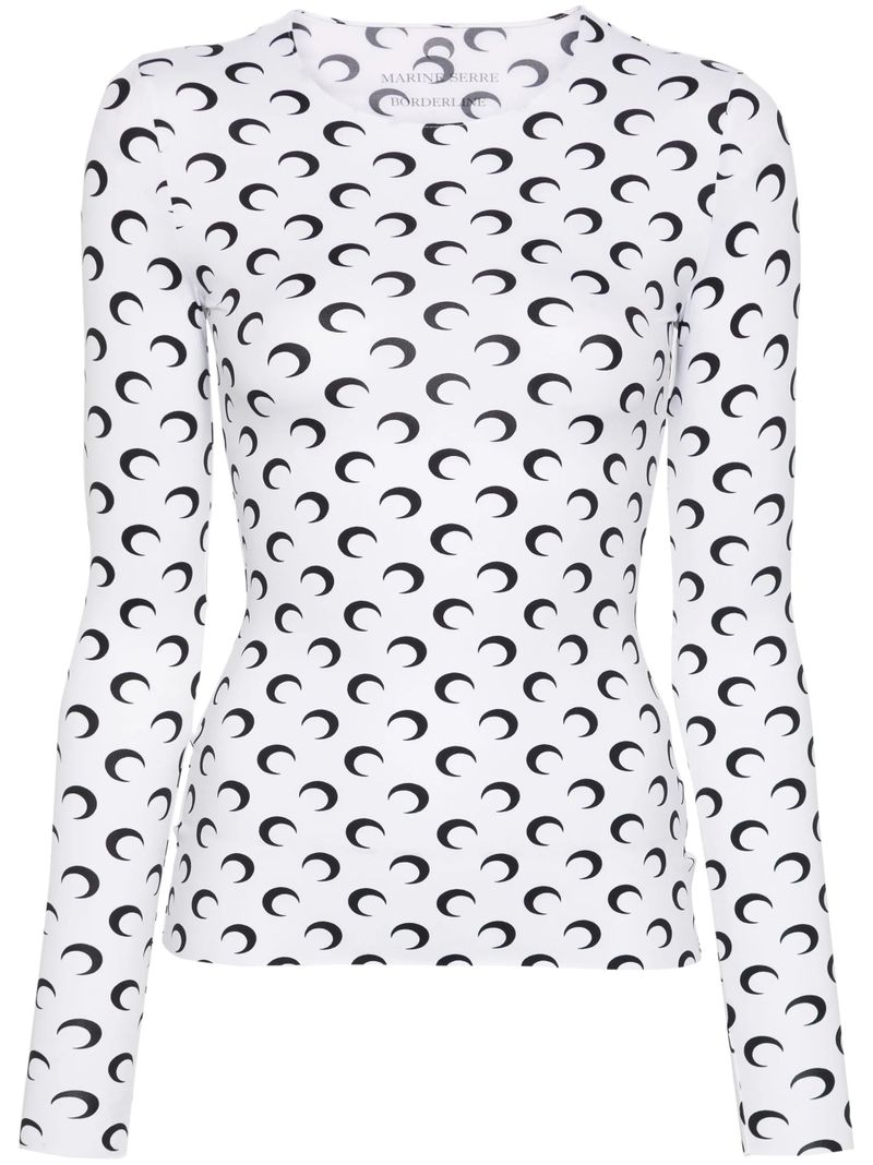 Reinforced Neckline Mini Moon Print Top - Size S