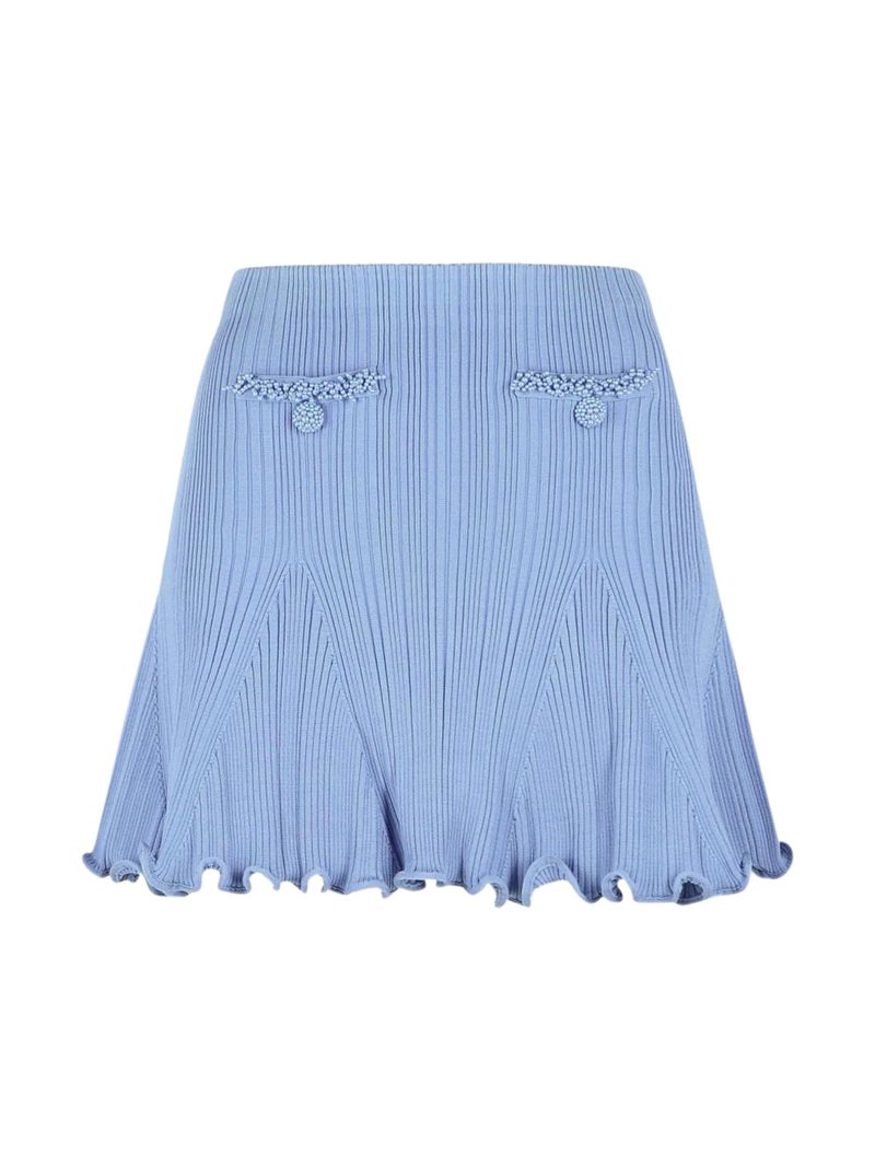 Mini Ribbed Knit Short Skirt with Decorative Buttons