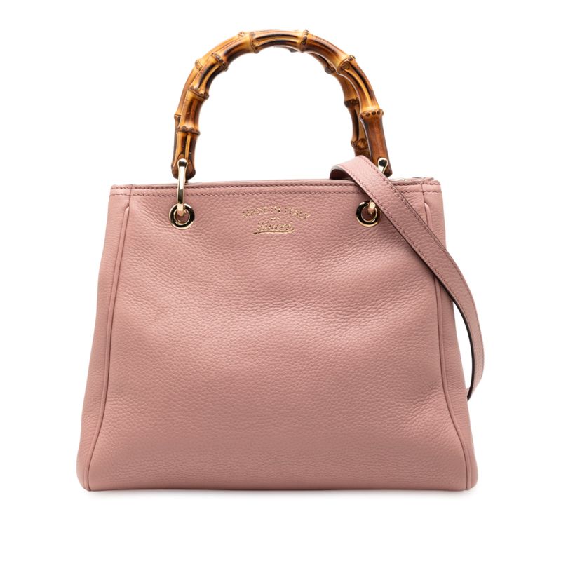 Small Calfskin Bamboo Shopper Satchel