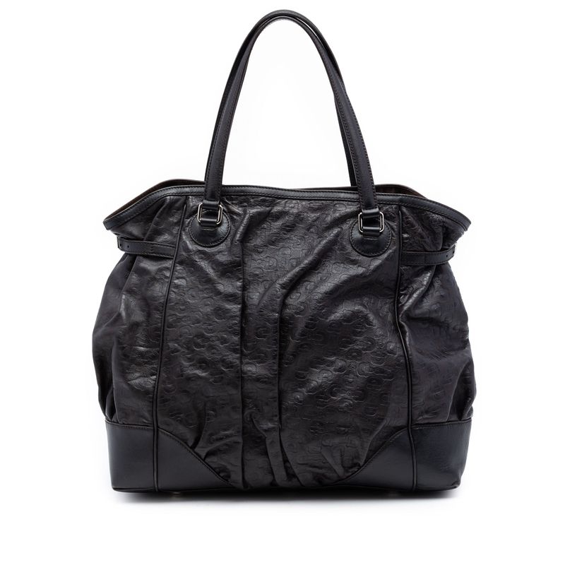 Embossed Leather Horsebit Full Moon Tote