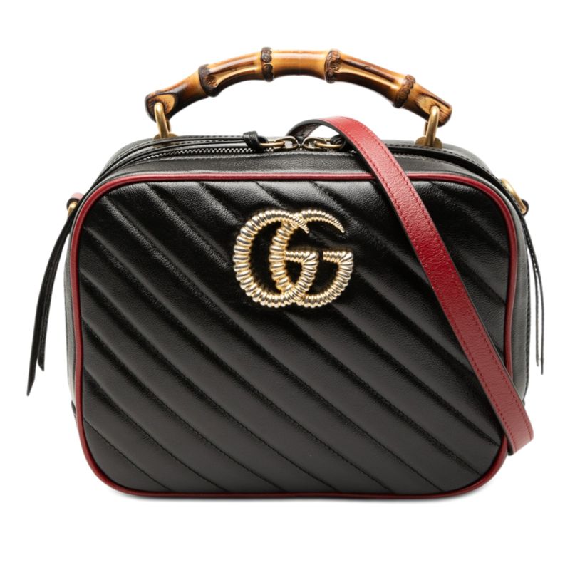 Small GG Marmont Matelasse Diagonal Leather Torchon Bamboo Satchel