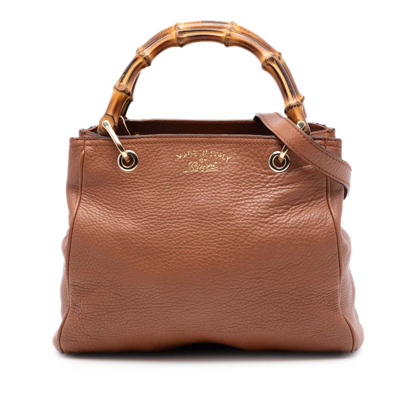 Small Calfskin Bamboo Shopper Satchel
