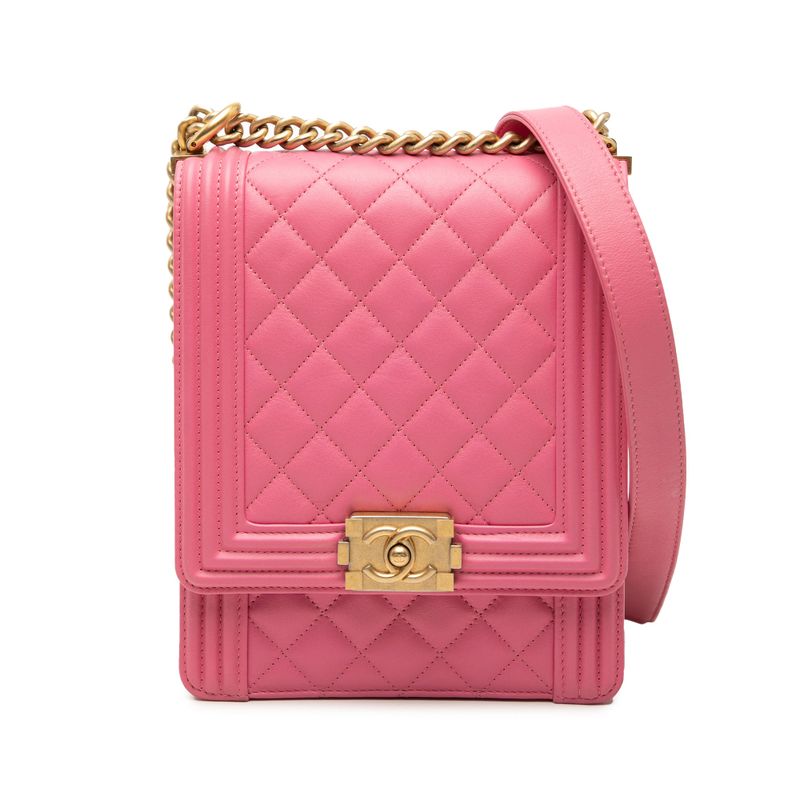 Quilted Lambskin North South Boy Flap