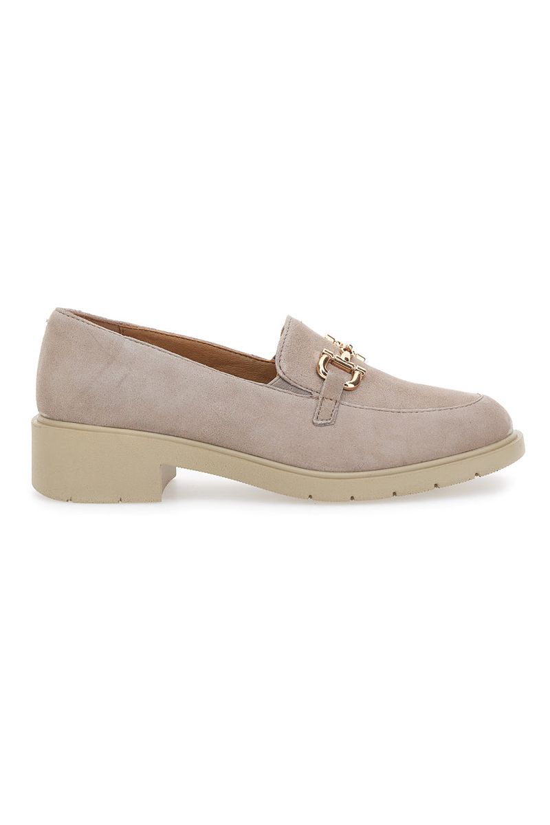 Mocassini Beige con Morsetto Dorato 21216 36