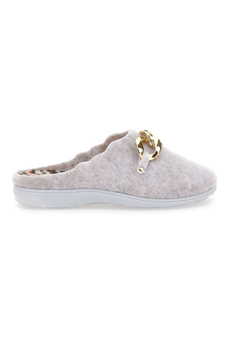 Pantofole Beige in Feltro con Catena Color Oro 3004d 36