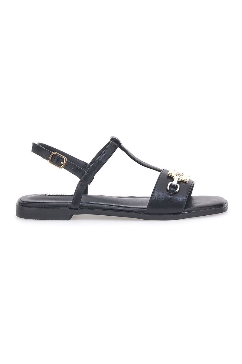 Sandali Neri Flat con Dettaglio Catena F251 37