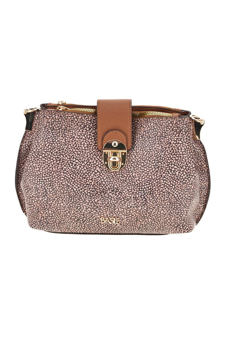 Borsa a Tracolla Marrone con Fantasia Micro e Chiusura a Scatto Dorata BA1280TAP