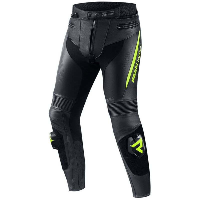 Pantaloni Moto Pelle FIGHTER Nero Fluo Giallo taglia 60