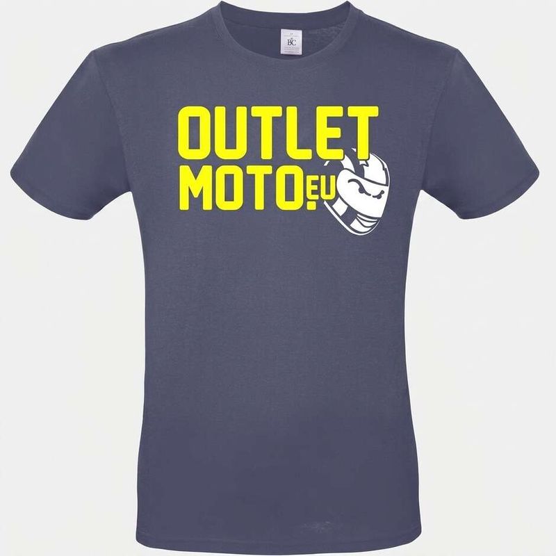 T-Shirt Girocollo Outletmoto Ligth Blu Scritta Giallo Fluo B taglia L