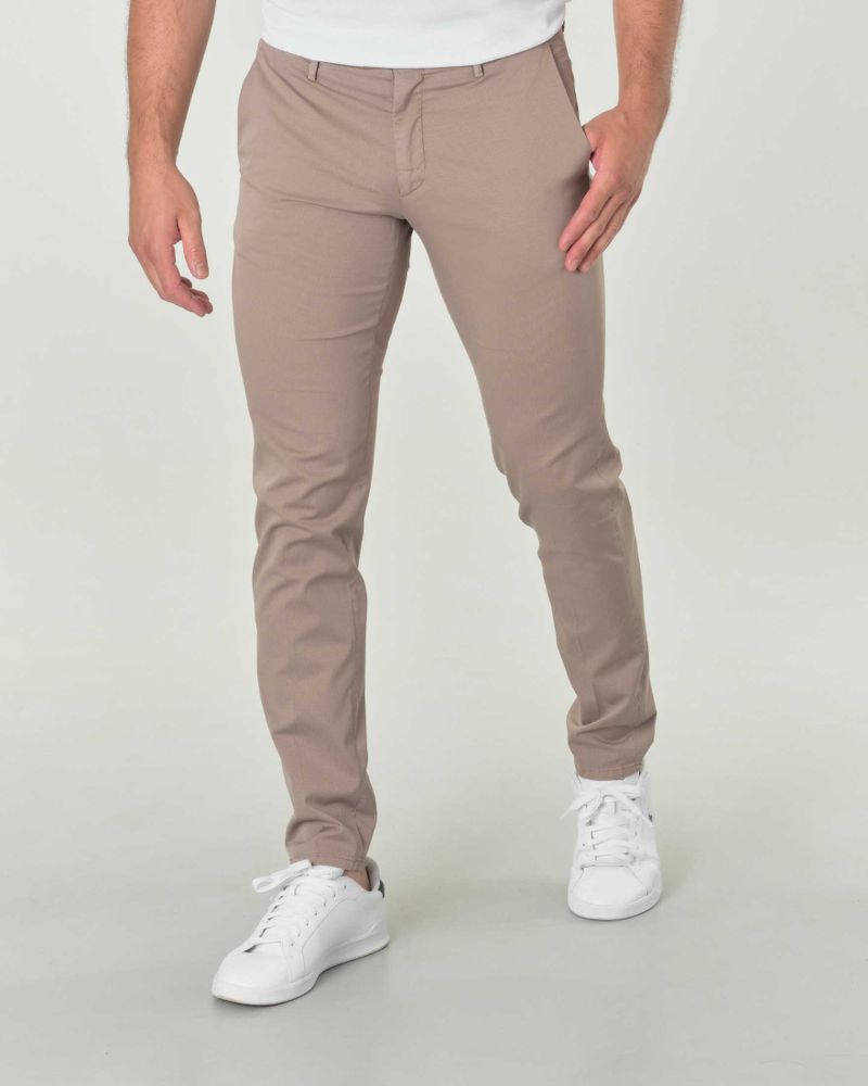 Pantaloni chino Brad color fango in tessuto punto spillo di cotone stretch