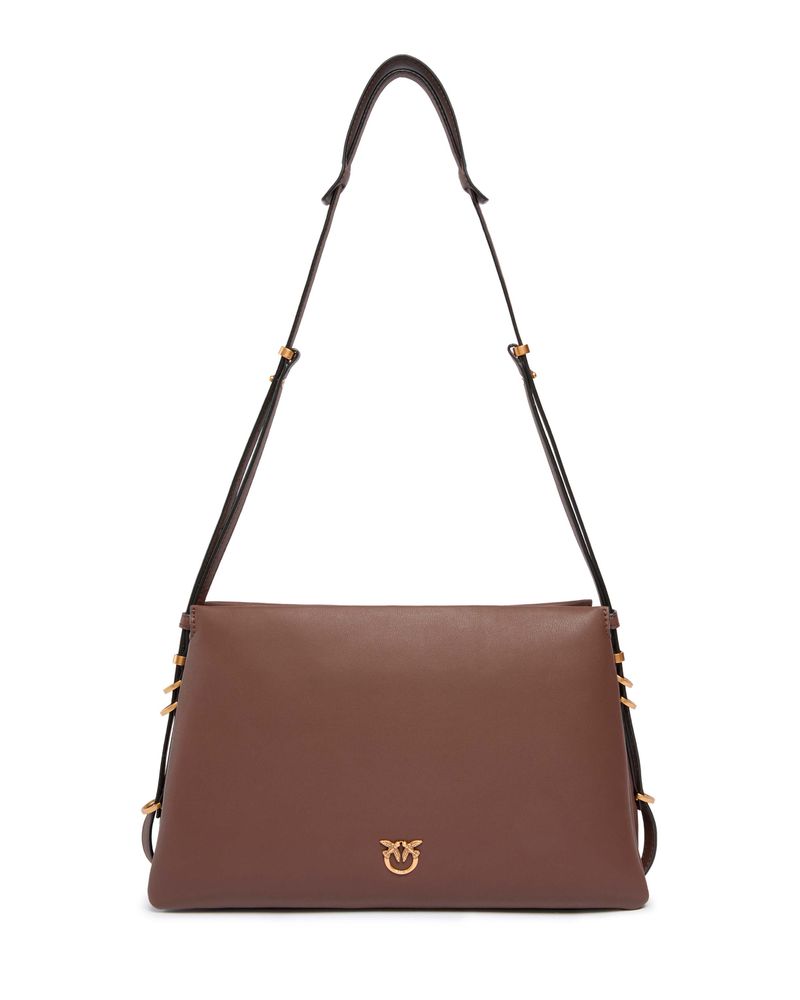 Borsa marrone Triplette in pelle liscia a forma trapezio con triplo scomparto