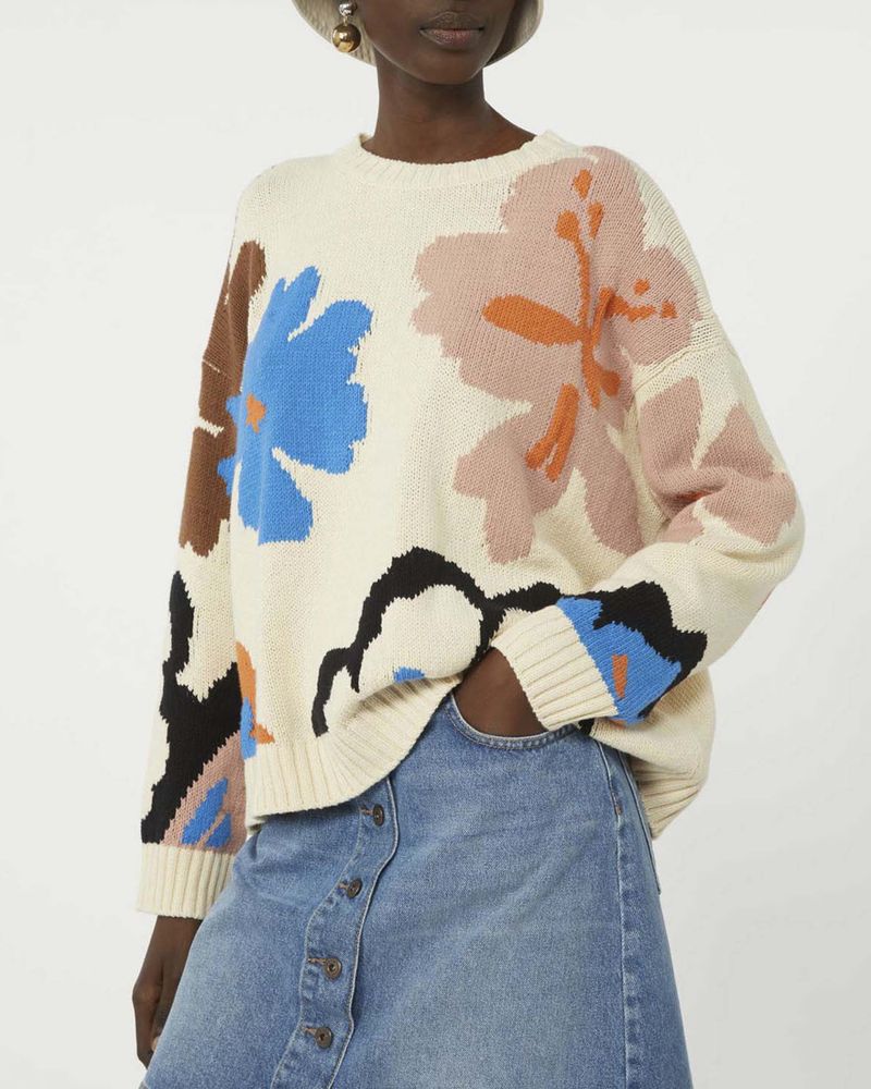 Maglione bianco Weekend in misto cotone con lavorazione floreale jacquard