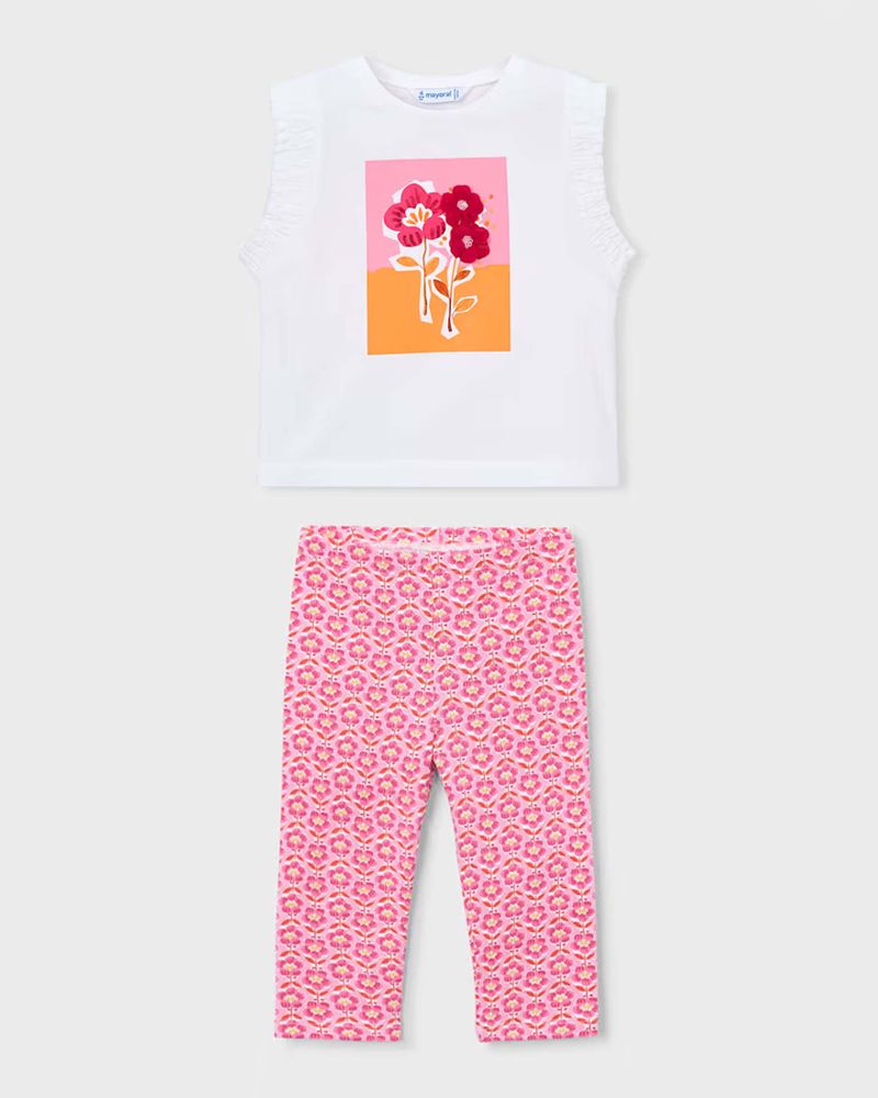 Completo rosa in cotone con T-shirt e leggings coordinati