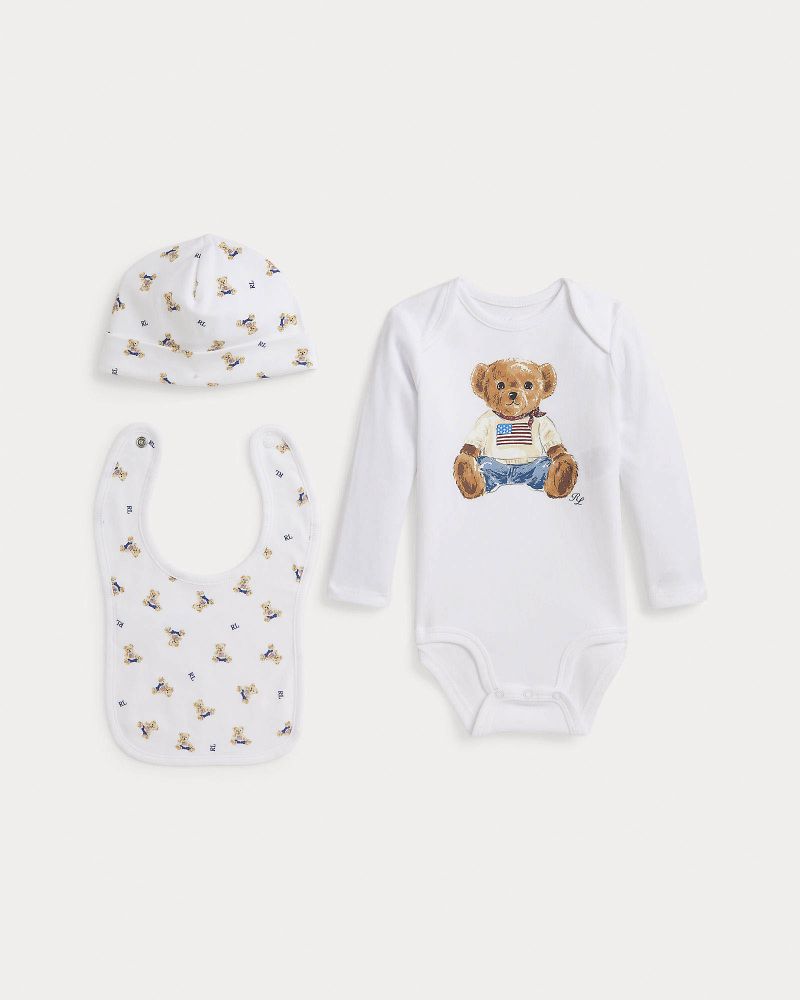 Set tre pezzi Polo bianco con fantasia disegni multicolor