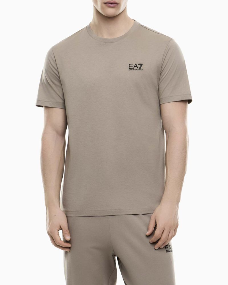 T-shirt mezza manica color sabbia in cotone con stampa logo