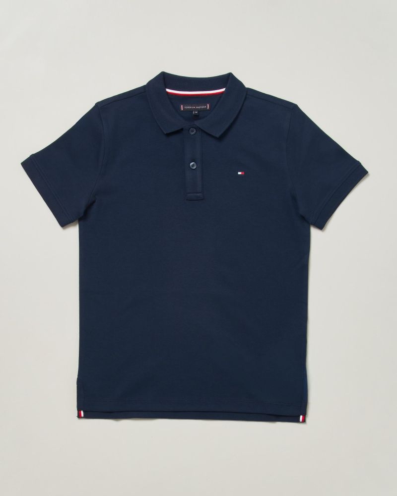 Polo blu in jersey di cotone a maniche corte