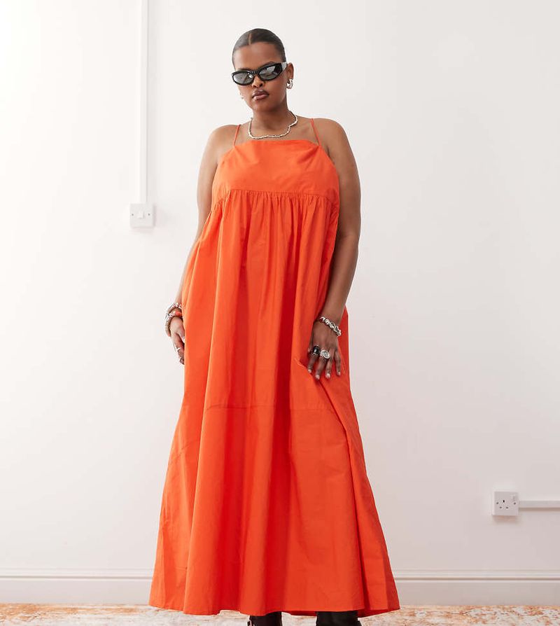 Plus - Maxi-Sommerkleid in Tomatenrot Rot 50