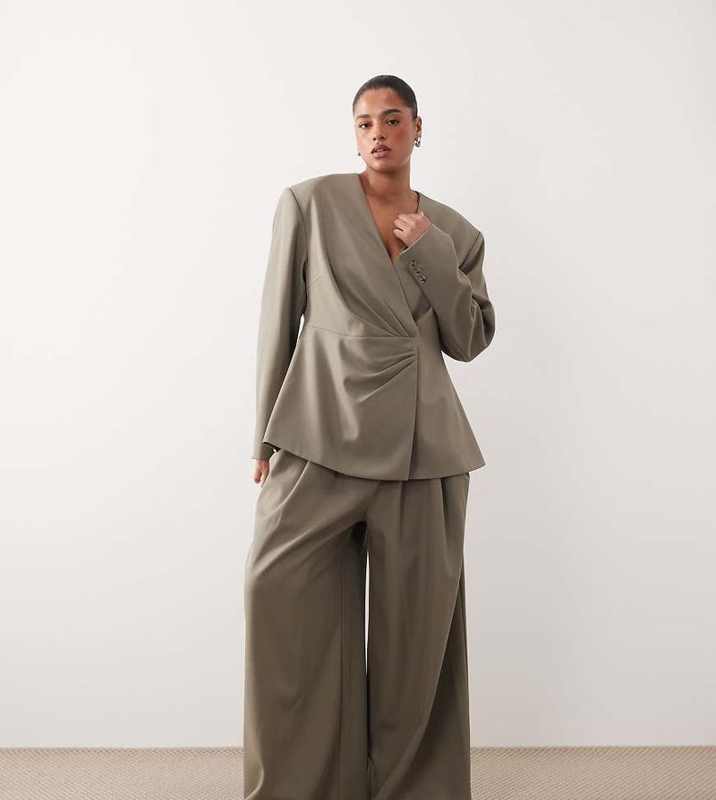 Curve - Drapierte, elegante Hose in Hellgrau mit weitem Bein Grau 50