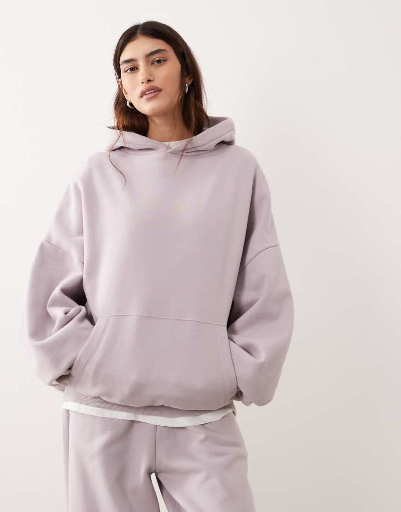 Schwerer, hochwertiger Oversize-Kapuzenpullover in sanftem Lila Lila S