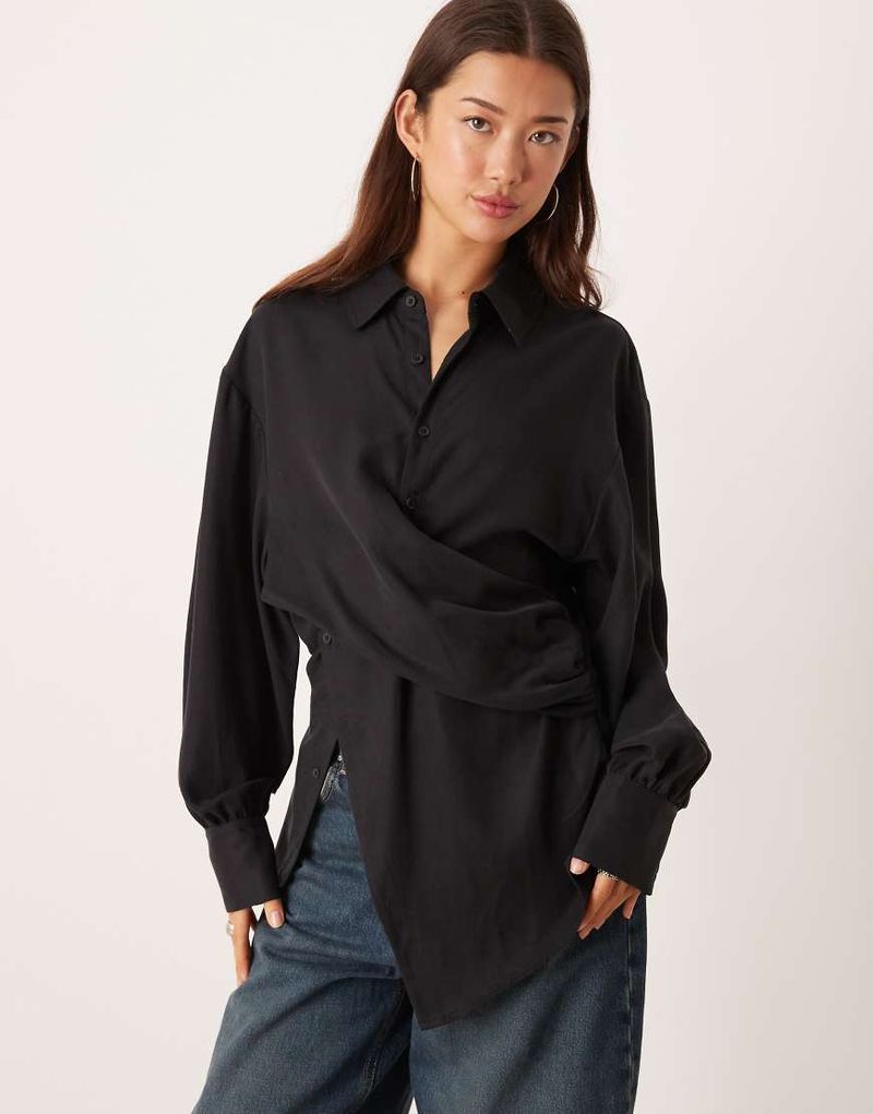 Chemise croisée cintrée à la taille - Noir délavé 36