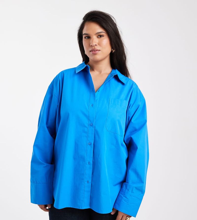 ASOS DESIGN Curve - Oversize-Hemd in Blau Blau 46