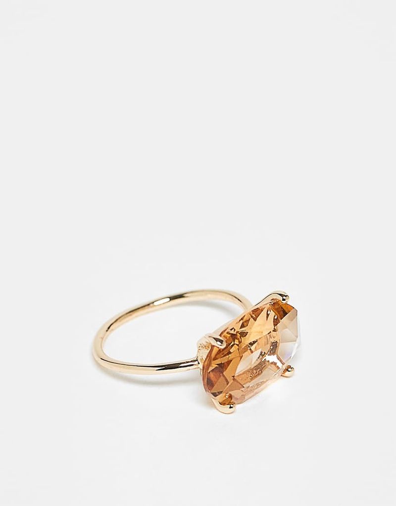 Goldfarbener Ring mit bernsteinfarbenem, eingefasstem Stein Goldfarben XS
